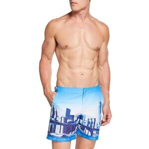 Orlebar Brown Bulldog Nyc Skyline Swim Trunks - Nyc Blue Skyline Size 30